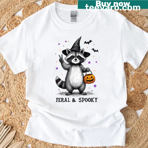 Cute raccoon in pumpkin costume graphic on a T-shirt