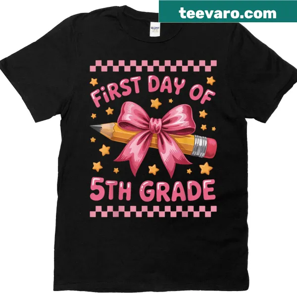 Cute T-shirt for girls celebrating the first day of 5th grade