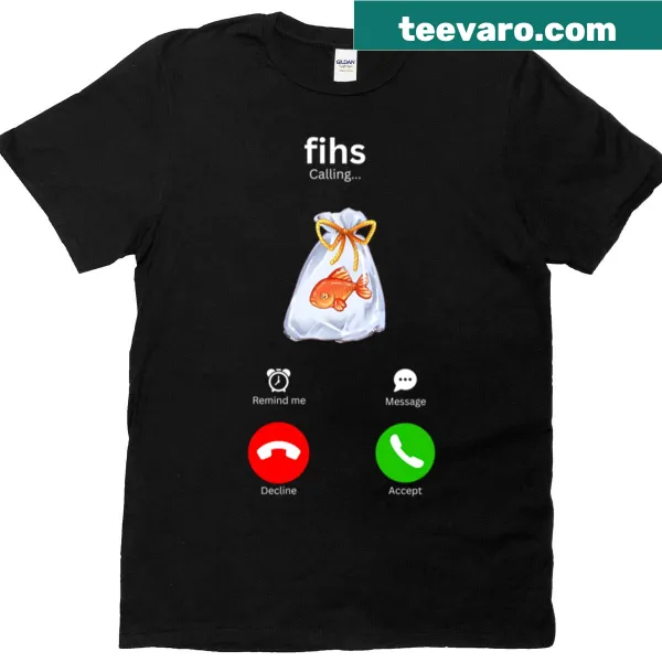 T-shirt with 'Fish Is Calling' text in white