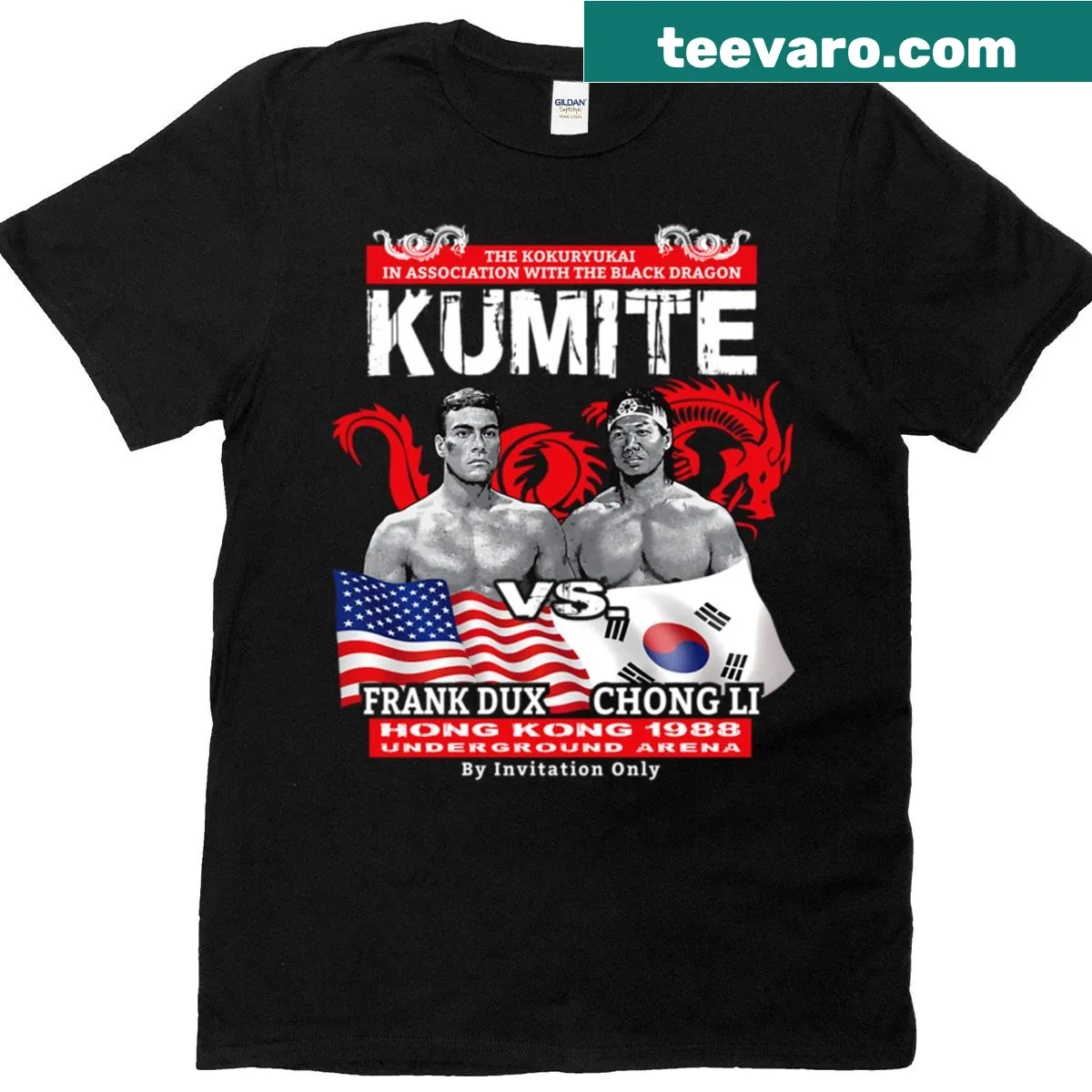 T-shirt featuring Frank Dux vs. Chong Li design — on a men's t-shirt