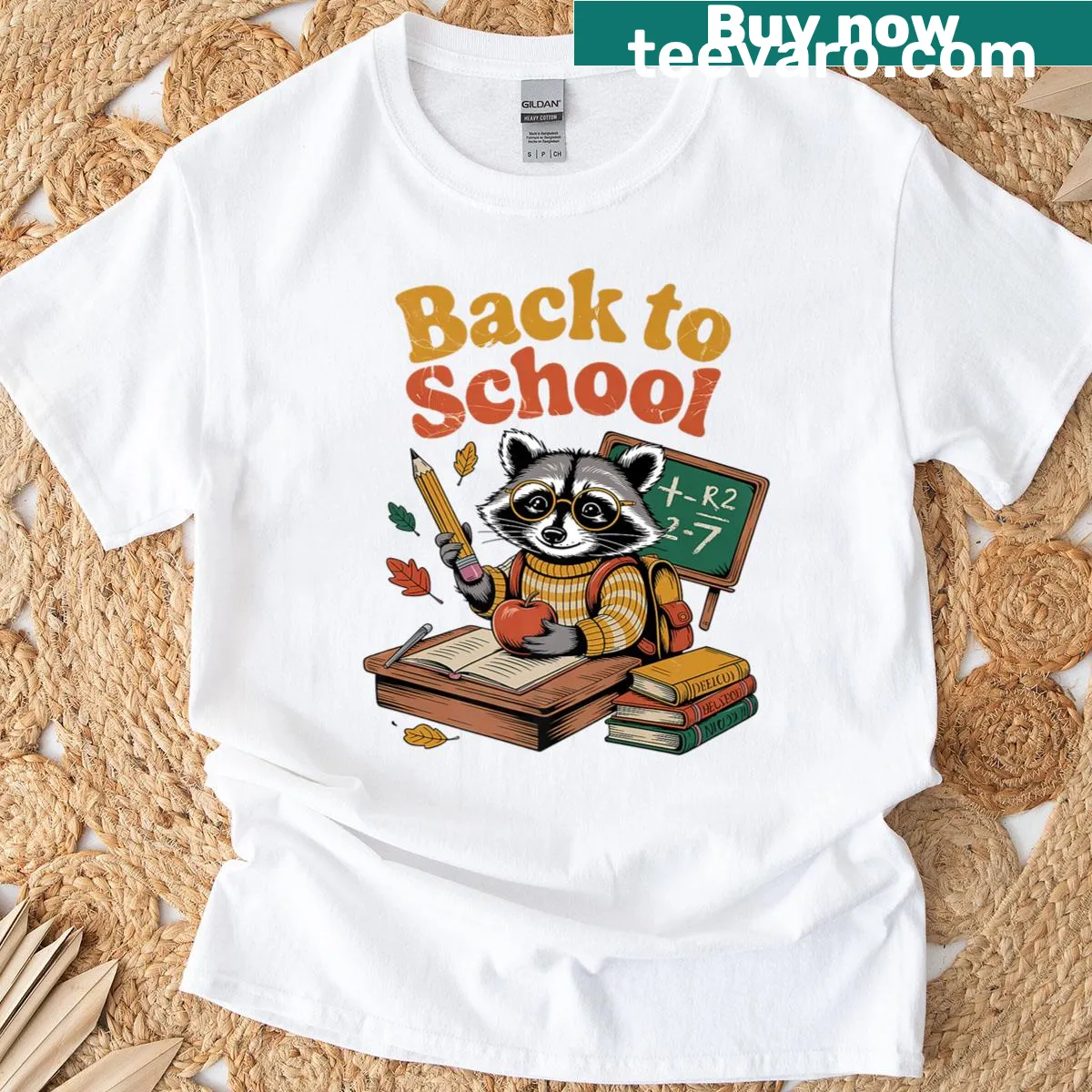 Cute cartoon raccoon design ready for school — on a men's t-shirt