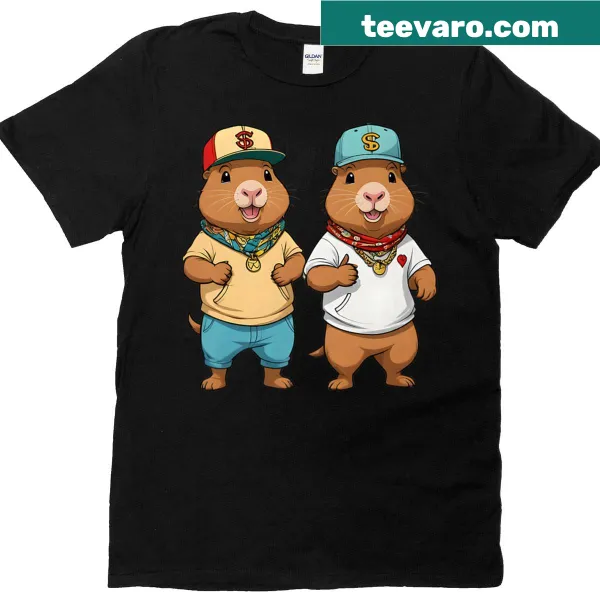Hip-hop style capybara design on a streetwear t-shirt
