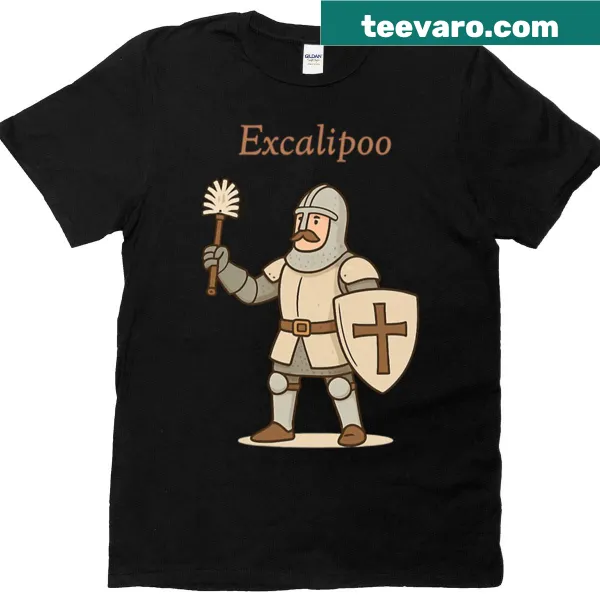 Humorous knight and toilet brush design on t-shirt