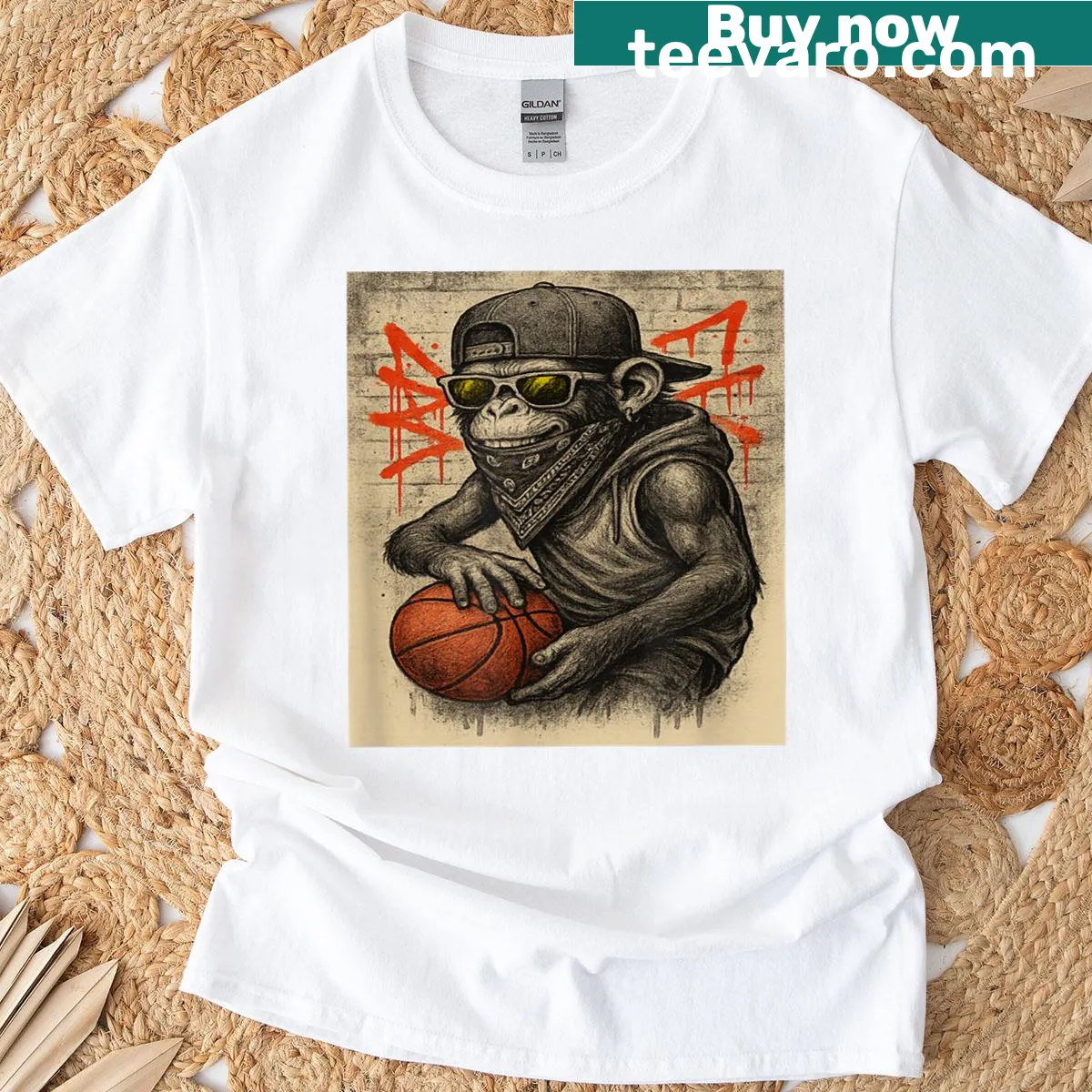 Cartoon monkey in sunglasses on a fun street t-shirt — on a men's t-shirt