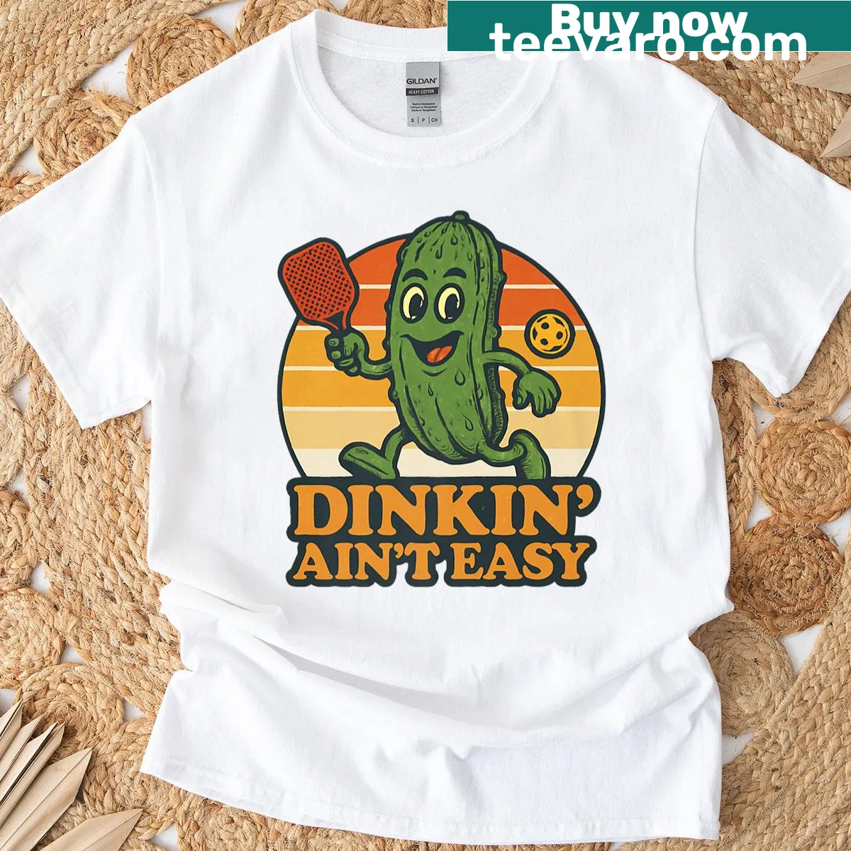 Funny pickleball humor t-shirt with Dinkin Aint Easy text — on a men's t-shirt