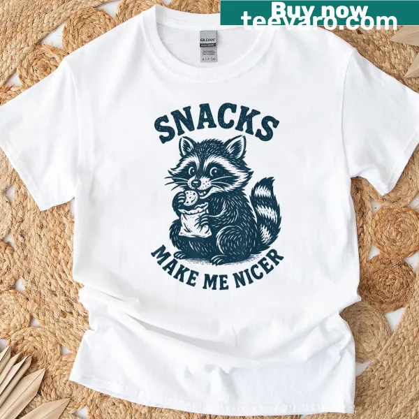 Cute raccoon snacks quote t-shirt with humorous design
