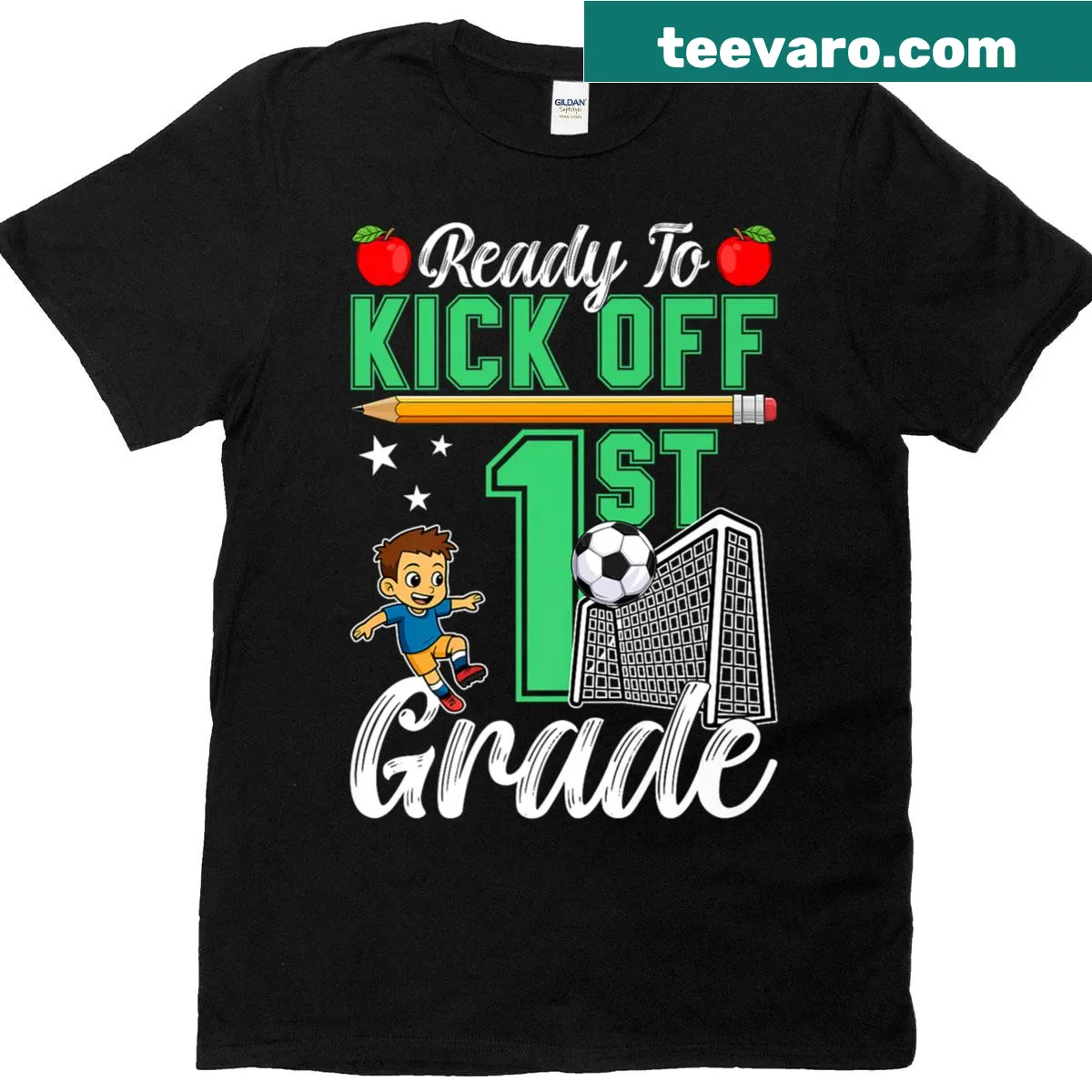 T-shirt with humorous soccer theme for 1st graders — on a men's t-shirt