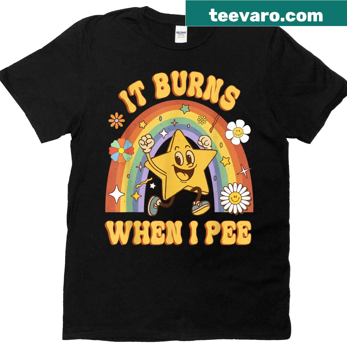 Sarcastic t-shirt with the text It Burns When I Pee — on a men's t-shirt