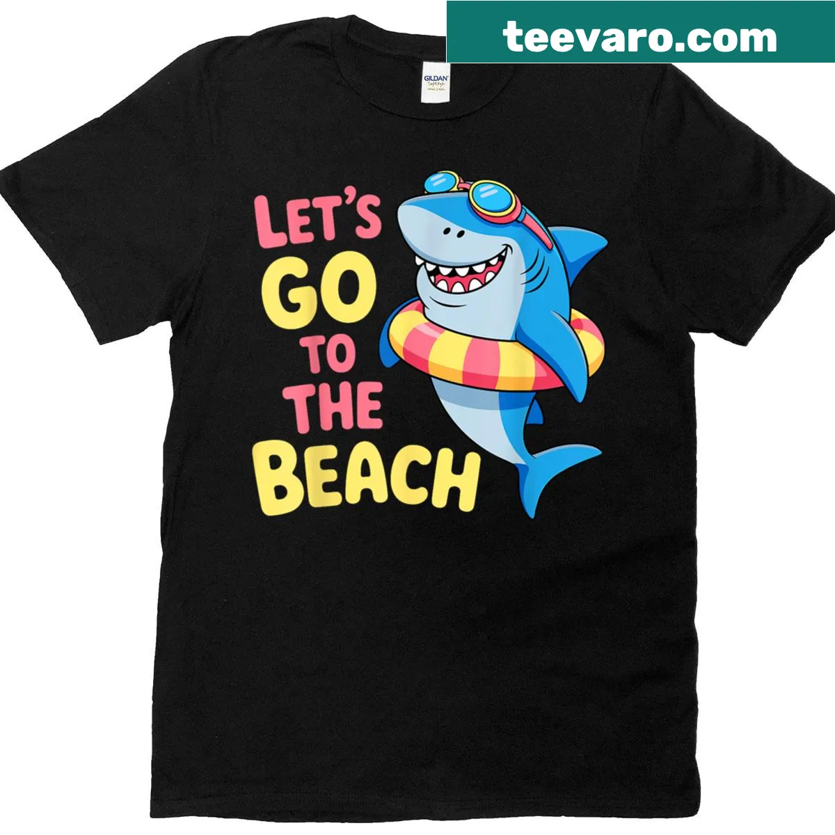 Cartoon shark enjoying a summer beach vacation — on a men's t-shirt