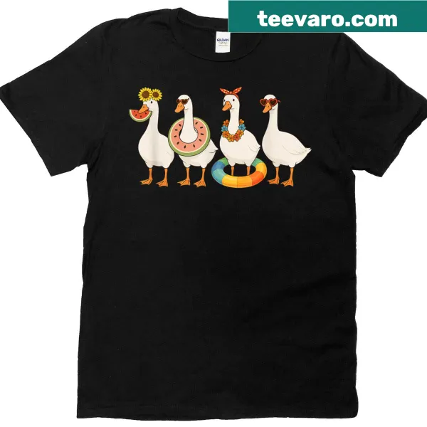 Cartoon silly goose graphic for summer beach vacation t-shirt