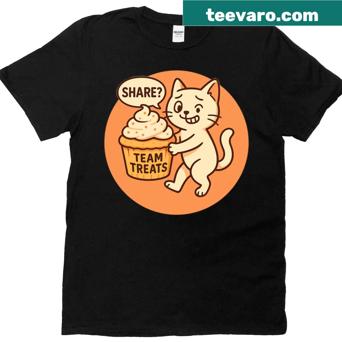 Humorous cat sticker t-shirt with playful text — on a men's t-shirt