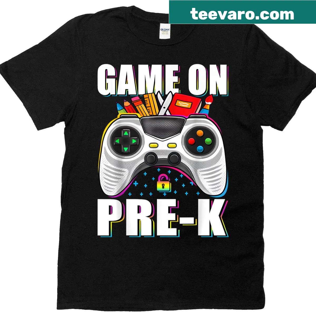 Graphic t-shirt featuring 'Game On' text for young gamers. — on a men's t-shirt