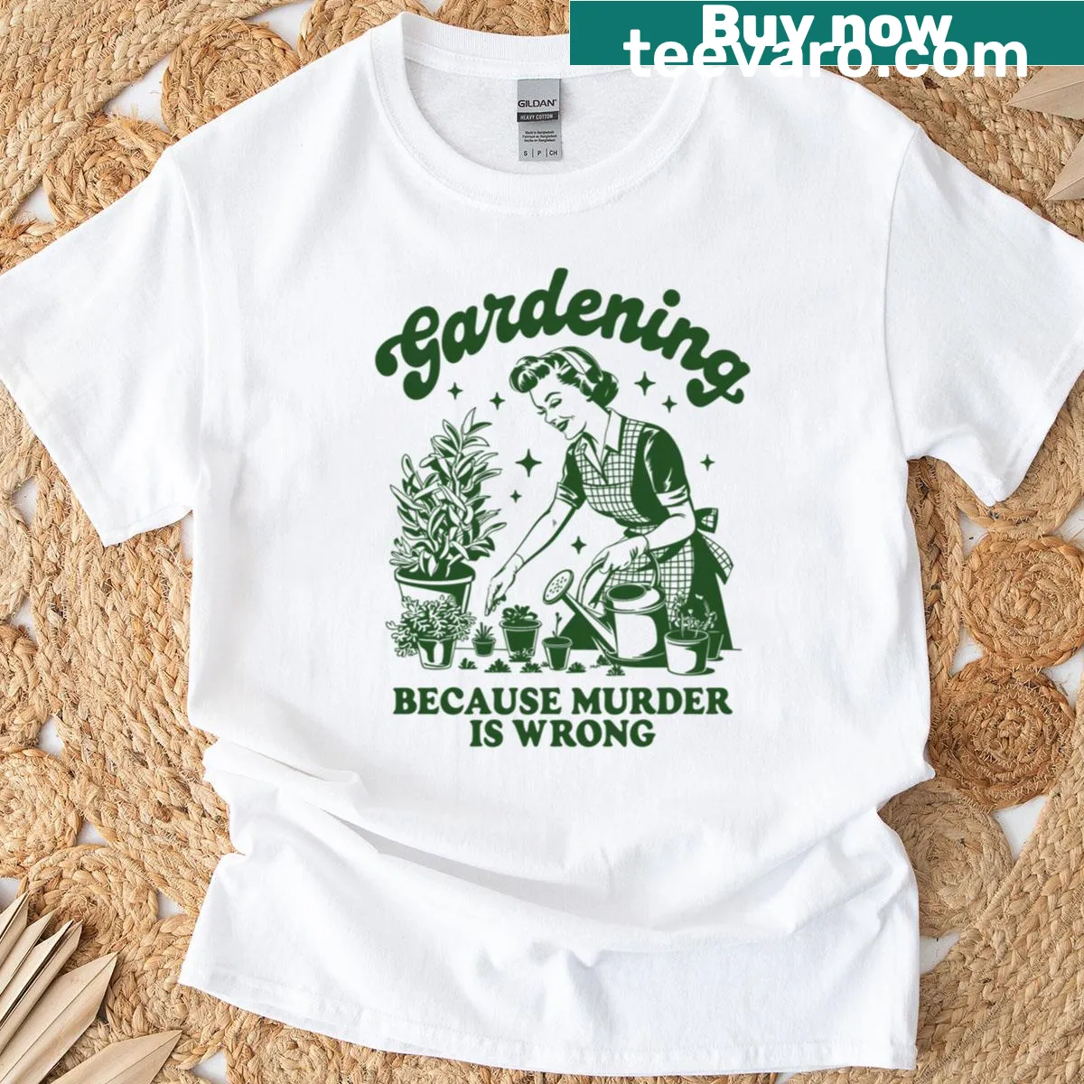 Funny gardening phrase graphic on a retro-style t-shirt. — on a men's t-shirt