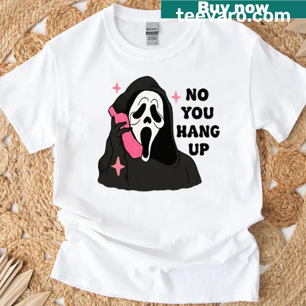 Cartoon Ghostface surrounded by pink hearts on a t-shirt