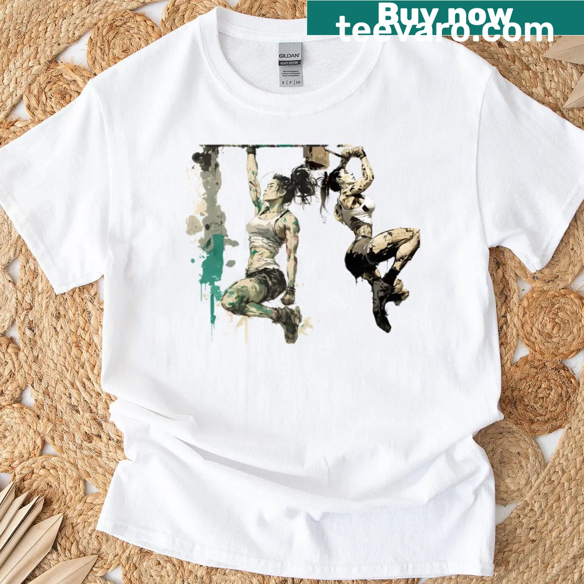 Girl sports bra themed typography t-shirt — on a men's t-shirt