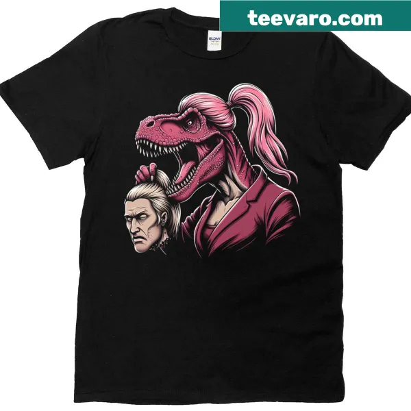 Funny feminist t-shirt with a female T-rex graphic.