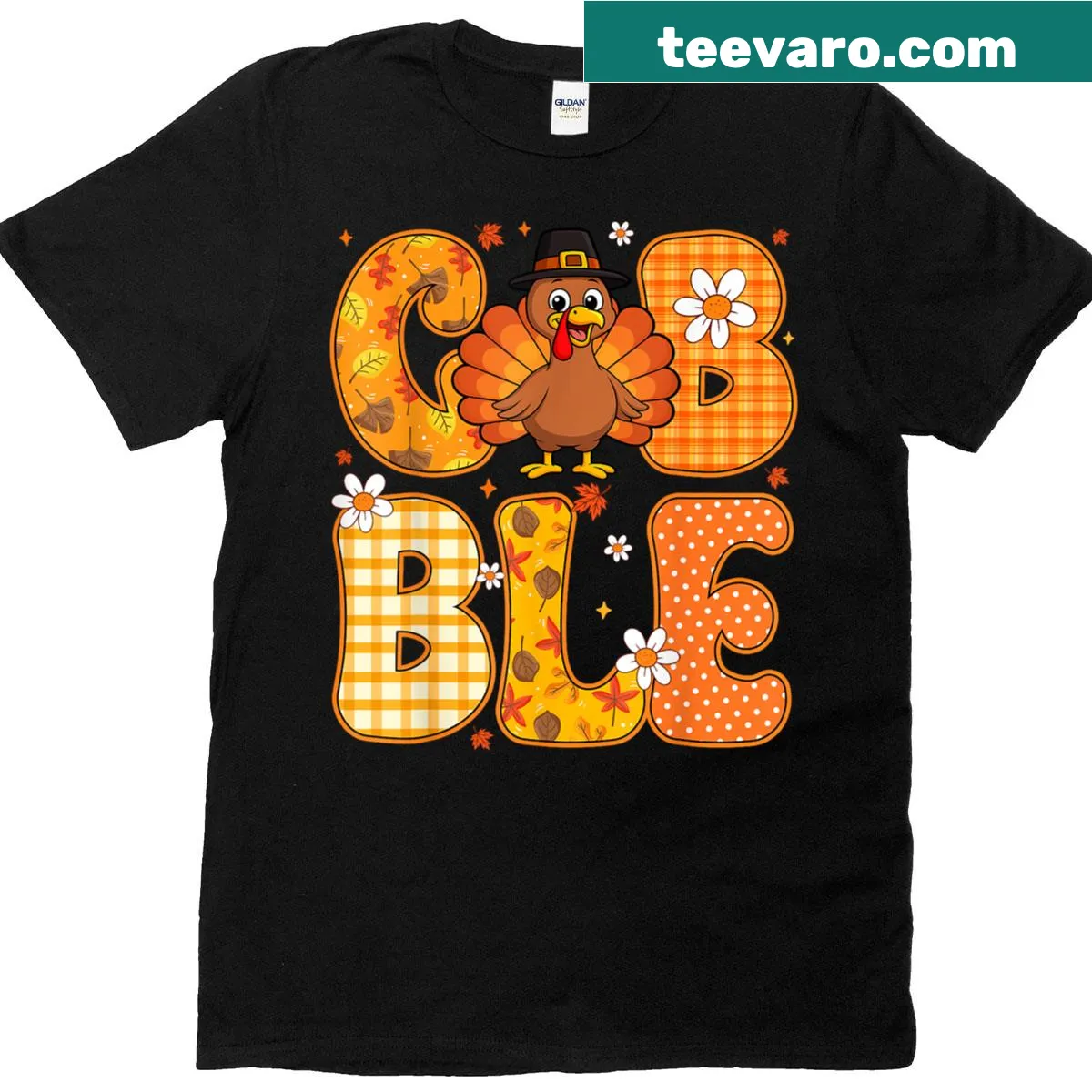 Cheerful Thanksgiving t-shirt with a cartoon turkey — on a men's t-shirt