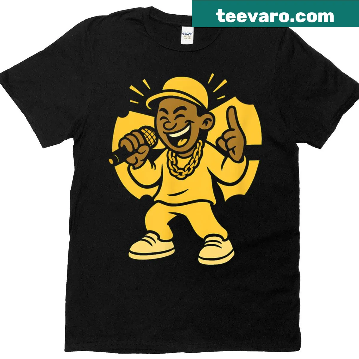 Bold cartoon hip-hop rapper design T-shirt — on a men's t-shirt