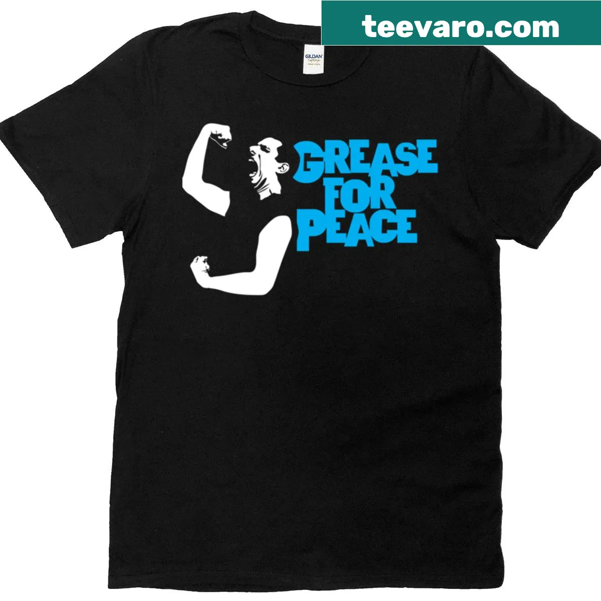 T-shirt with the phrase Grease For Peace — on a men's t-shirt