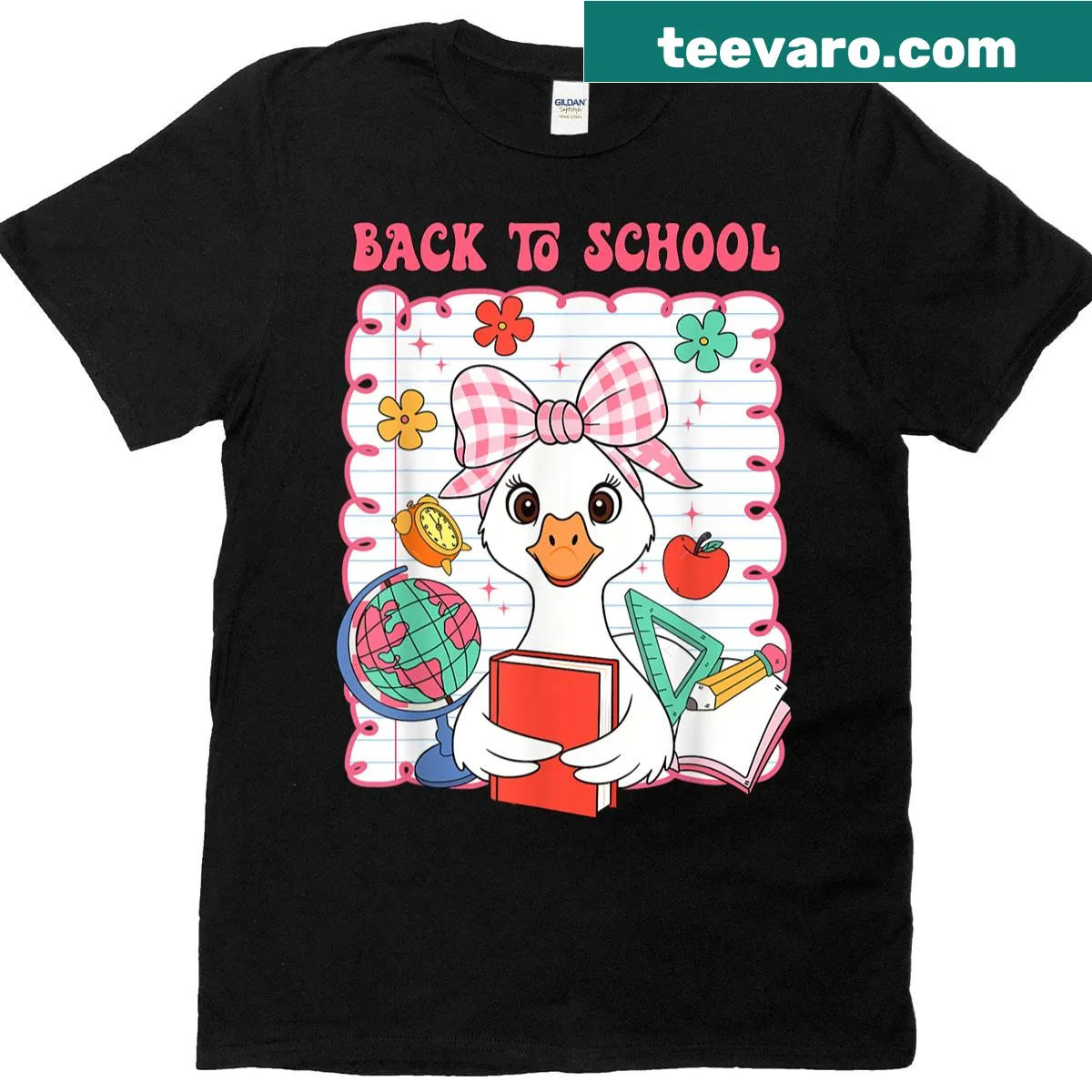 Cartoon silly goose and playful text for back to school. — on a men's t-shirt