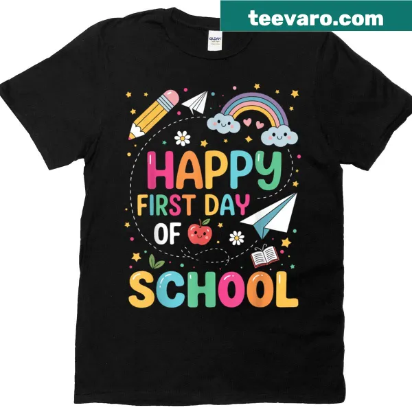 Cheerful design celebrating the first day of school on a teacher t-shirt