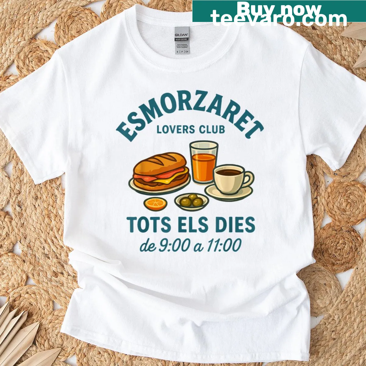 T-shirt with Hclub Amantes Esmorzaret text in charming typography — on a men's t-shirt