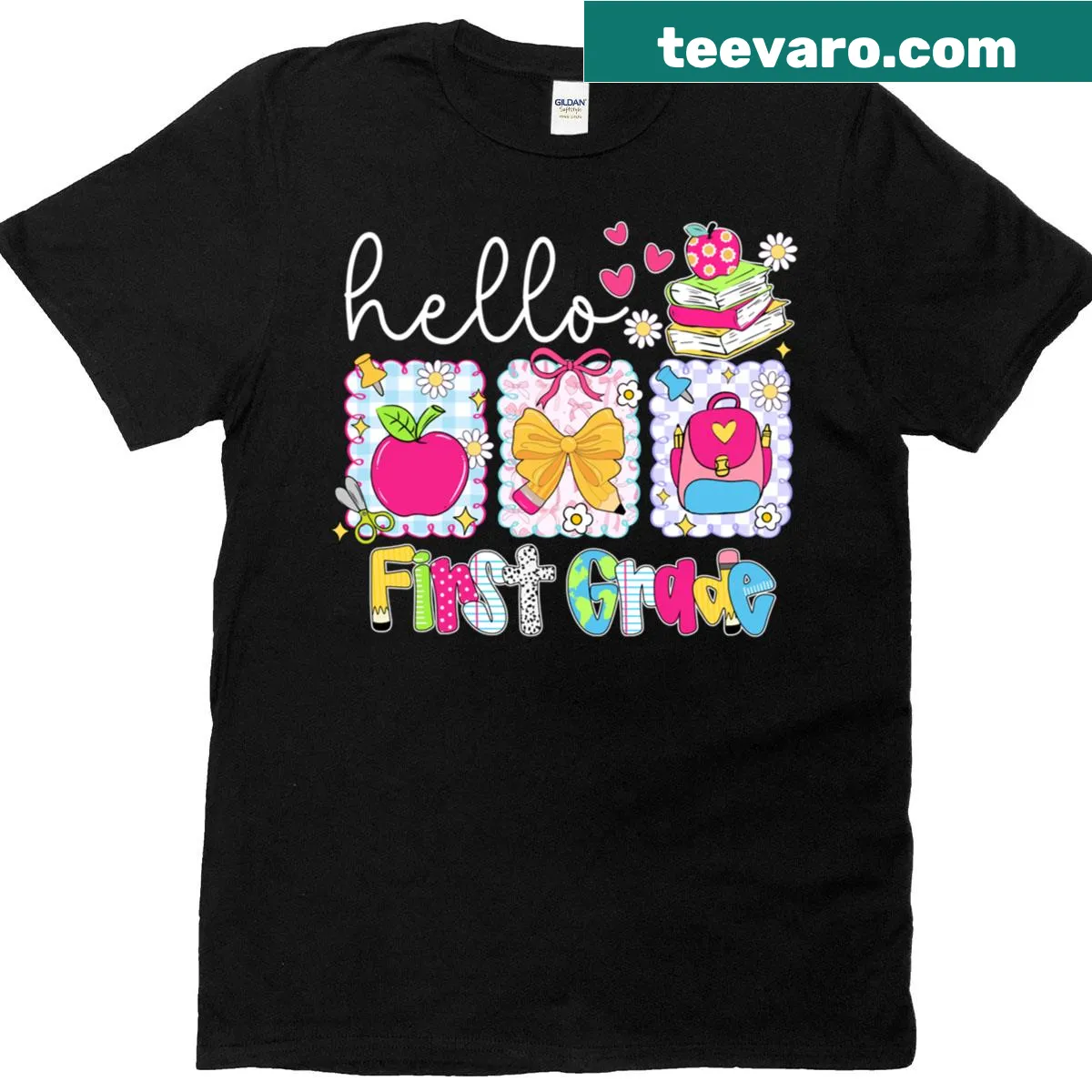 Welcoming back-to-school message for first grade teachers. — on a men's t-shirt
