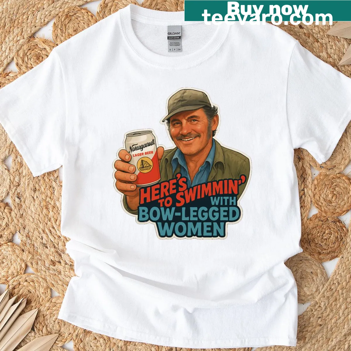 Quint Jaws quote t-shirt with humorous text design — on a men's t-shirt