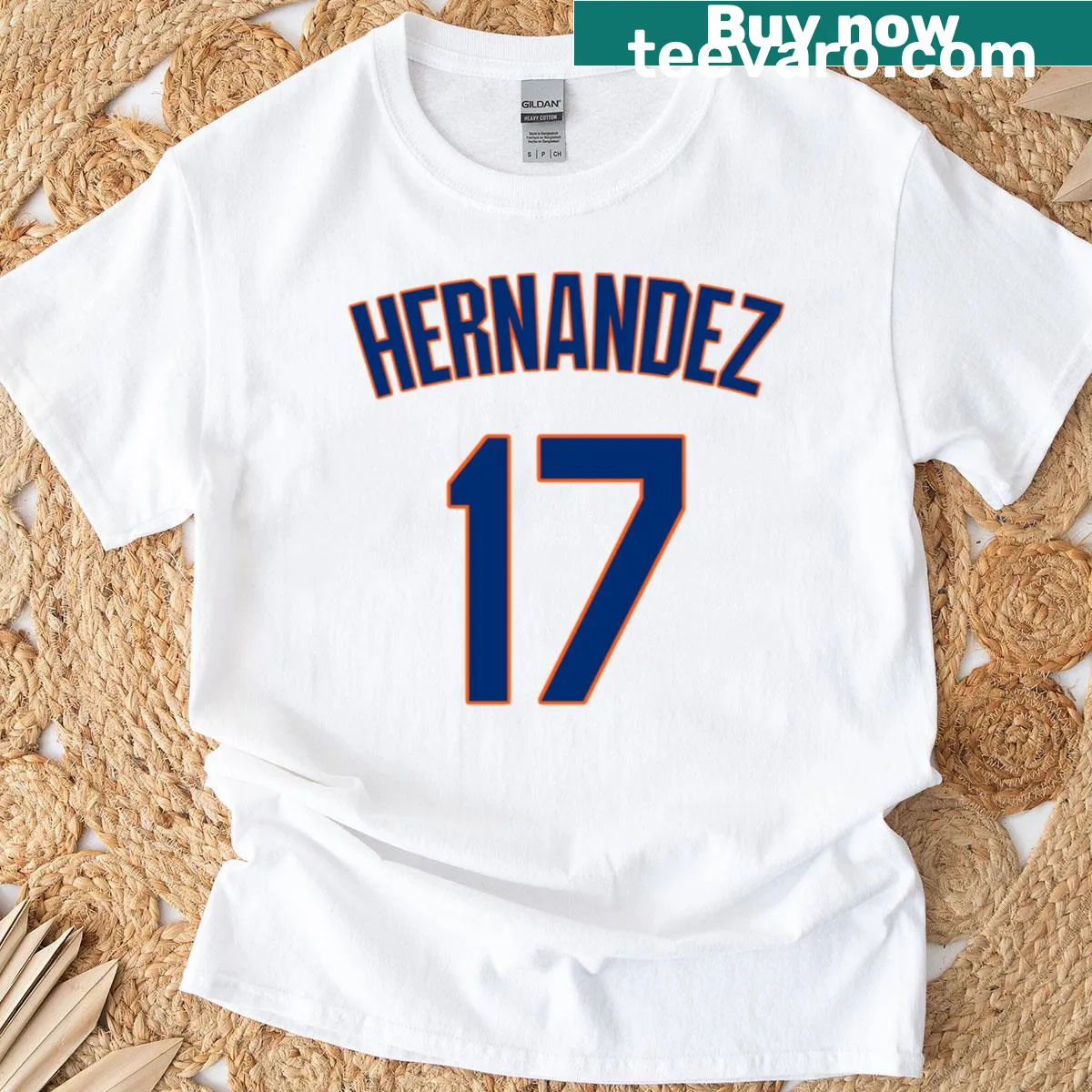 Sports T-shirt featuring Hernandez and first base typography. — on a men's t-shirt