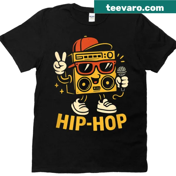 Retro boombox graphic celebrating 90s hip-hop culture.