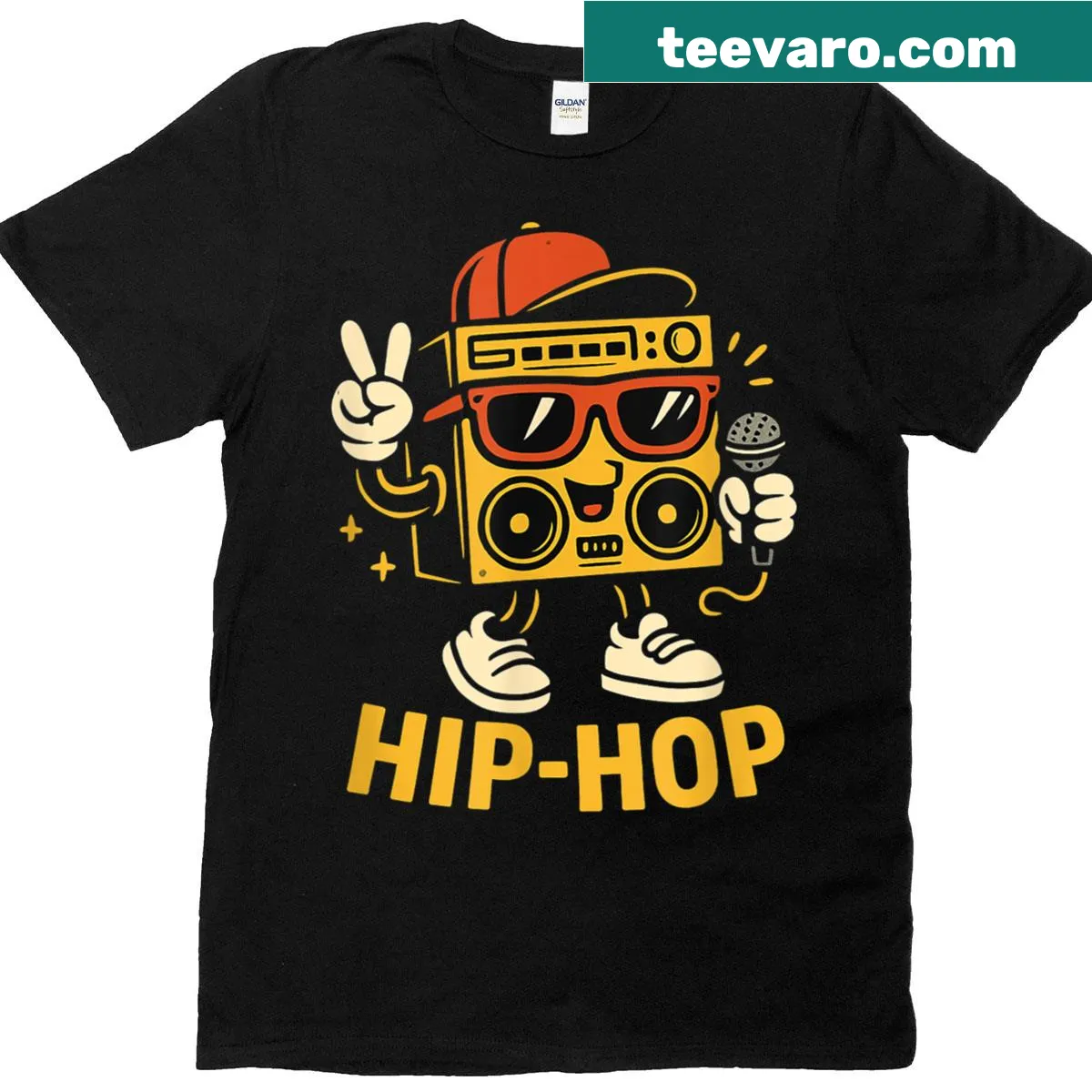Retro boombox graphic celebrating 90s hip-hop culture. — on a men's t-shirt