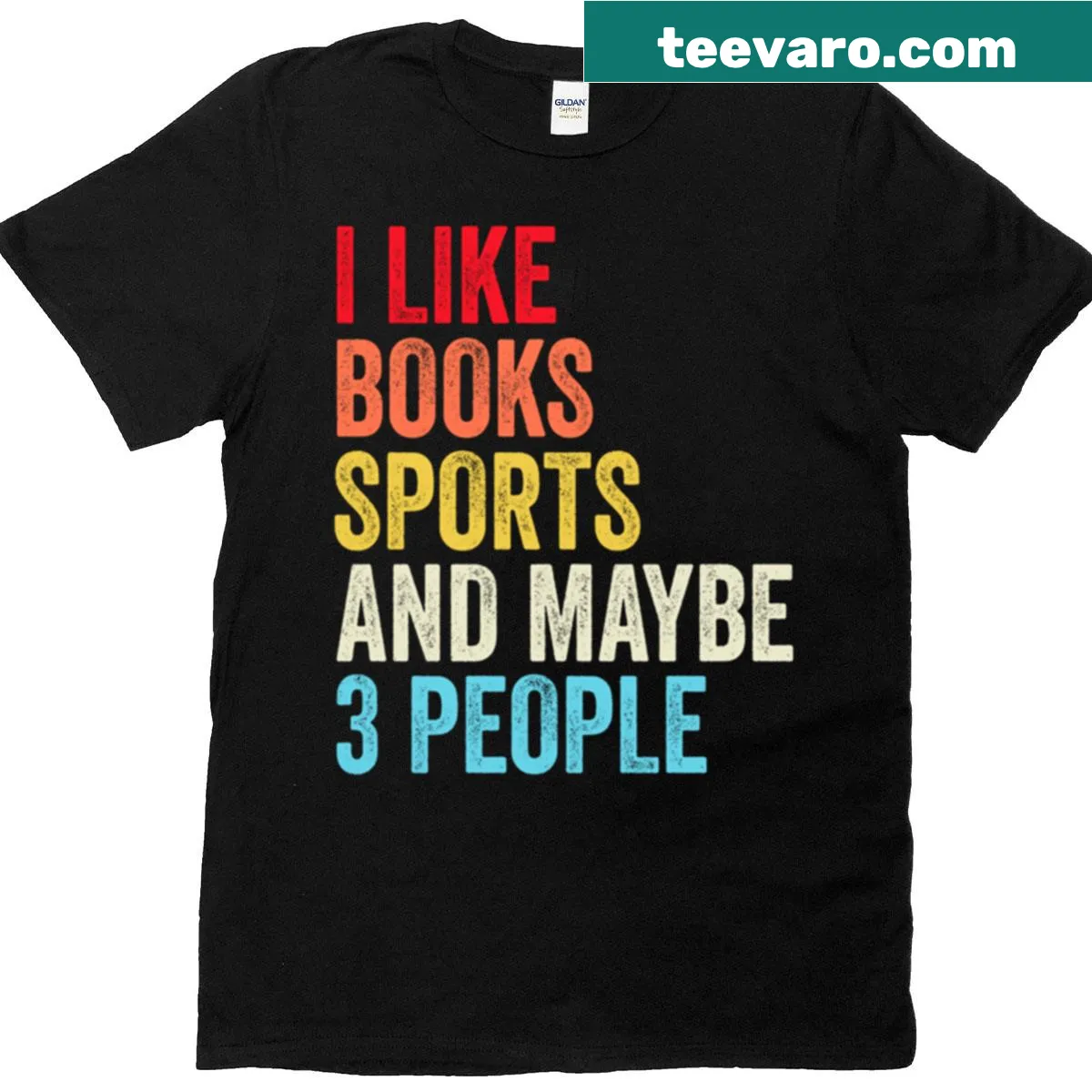 Funny t-shirt showcasing love for books, sports, and a few people — on a men's t-shirt