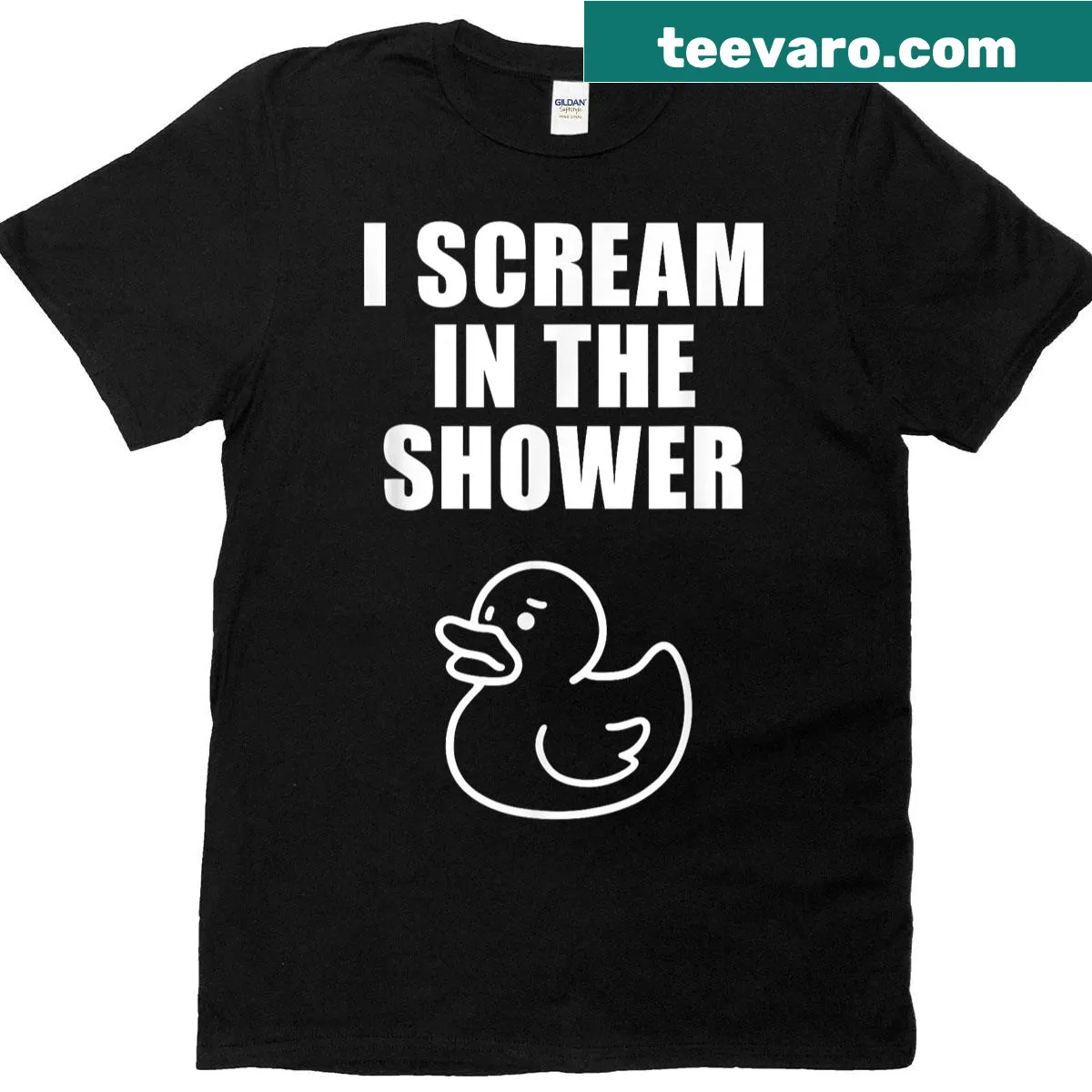 Ironic and funny t-shirt about screaming in the shower — on a men's t-shirt