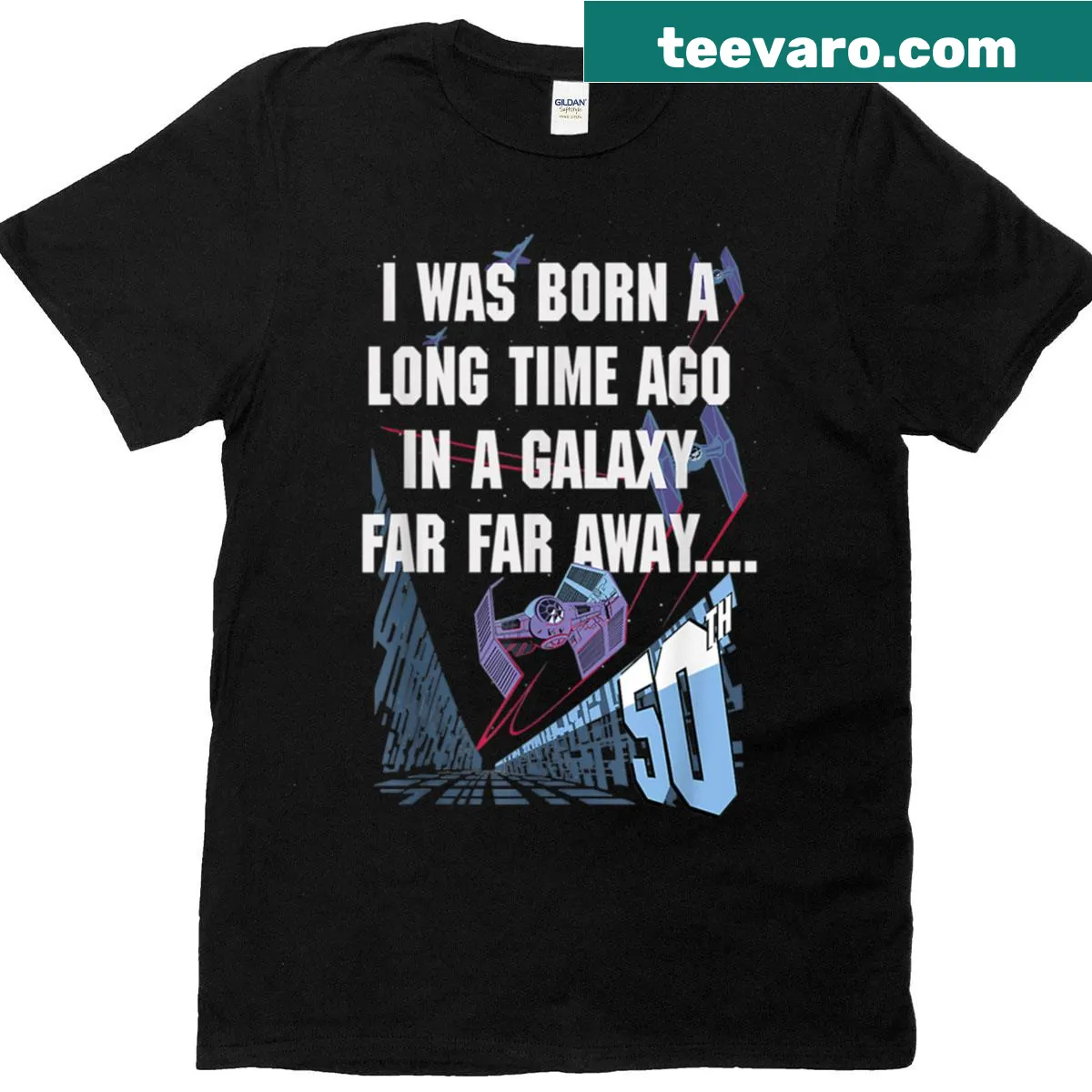 T-shirt featuring a humorous 50th birthday portrait — on a men's t-shirt