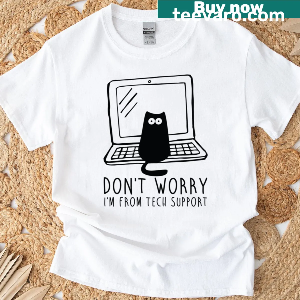 Tech Support humor t-shirt with bold text — on a men's t-shirt