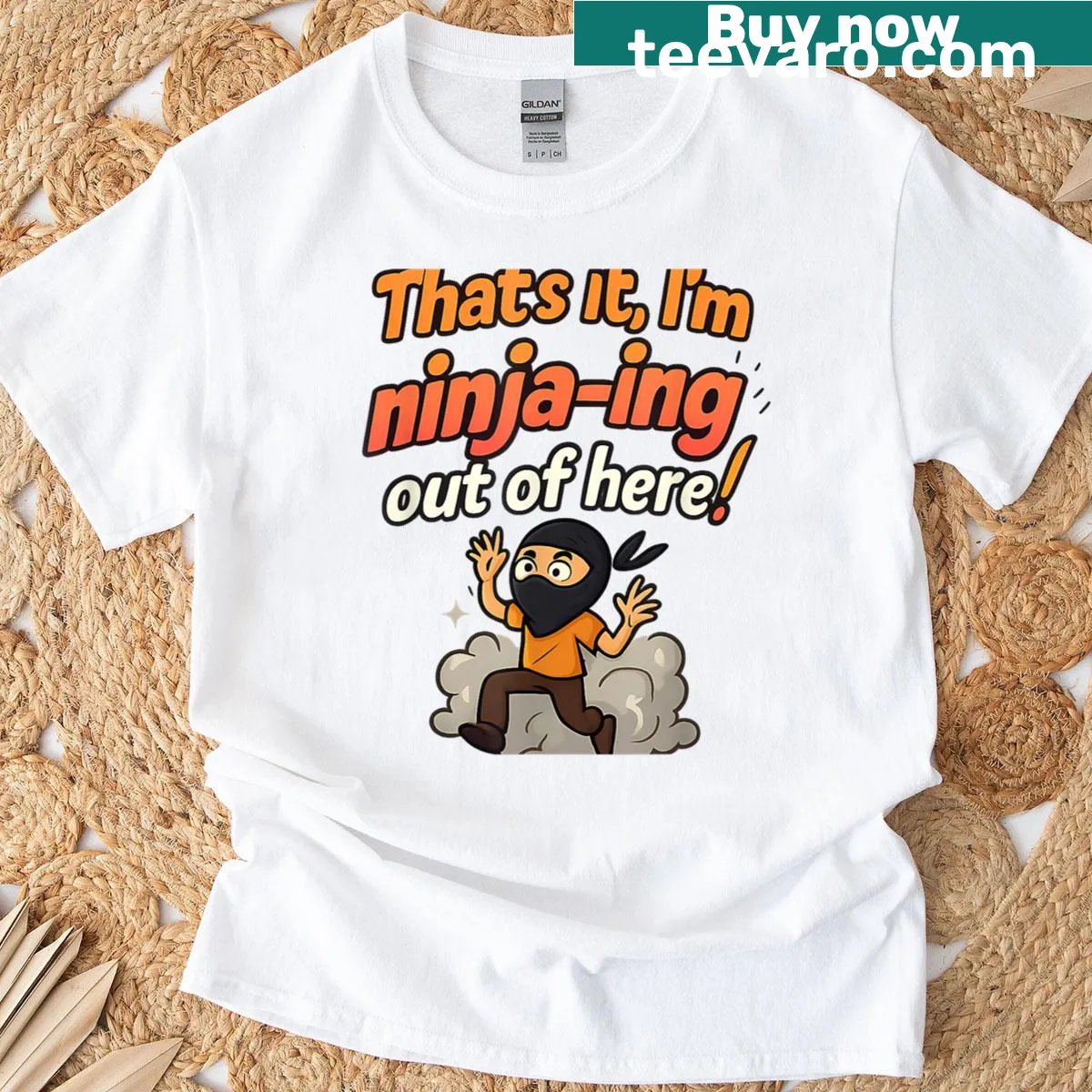 Martial arts humor t-shirt with ninja theme — on a men's t-shirt