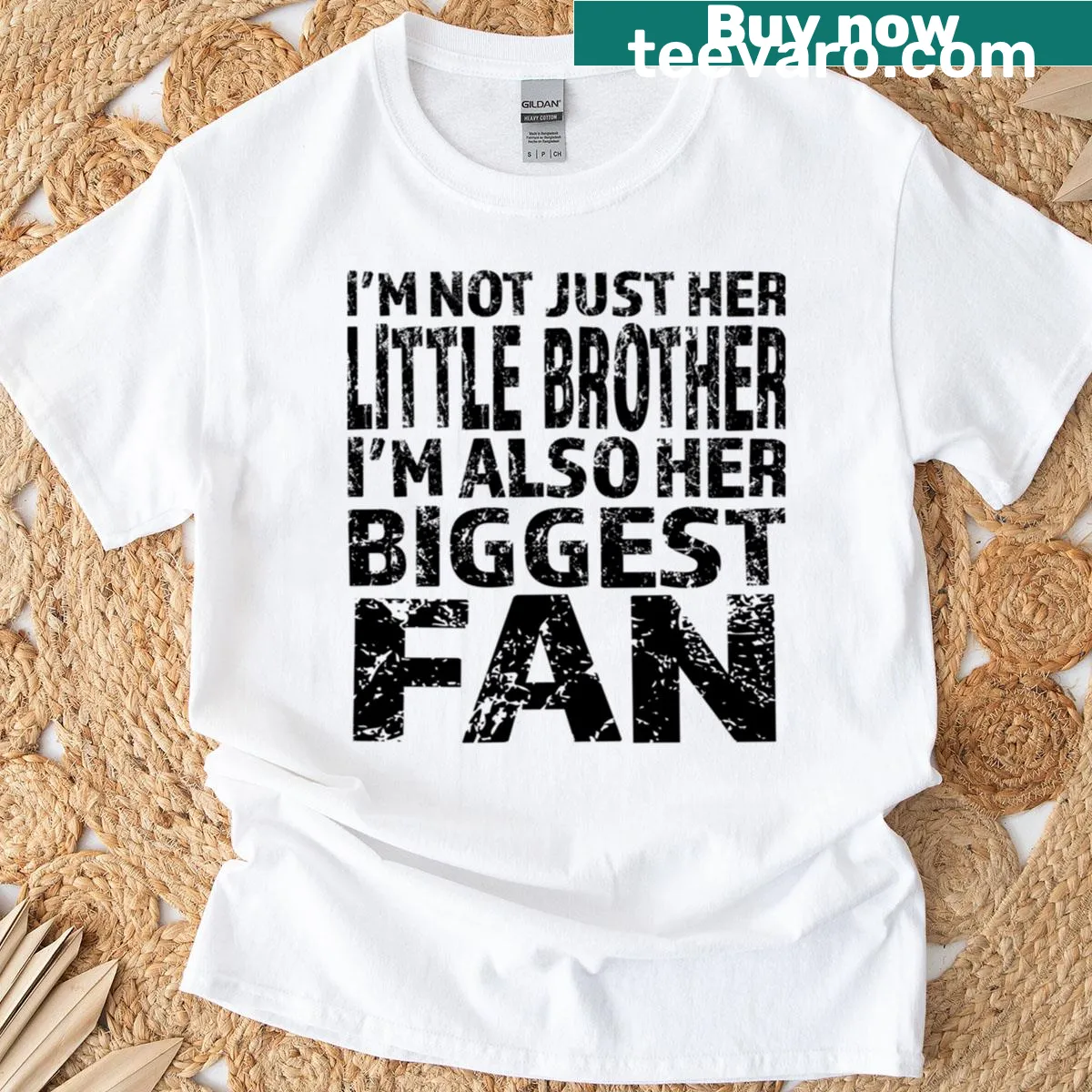 Graphic t-shirt for little brothers showing support for sisters — on a men's t-shirt