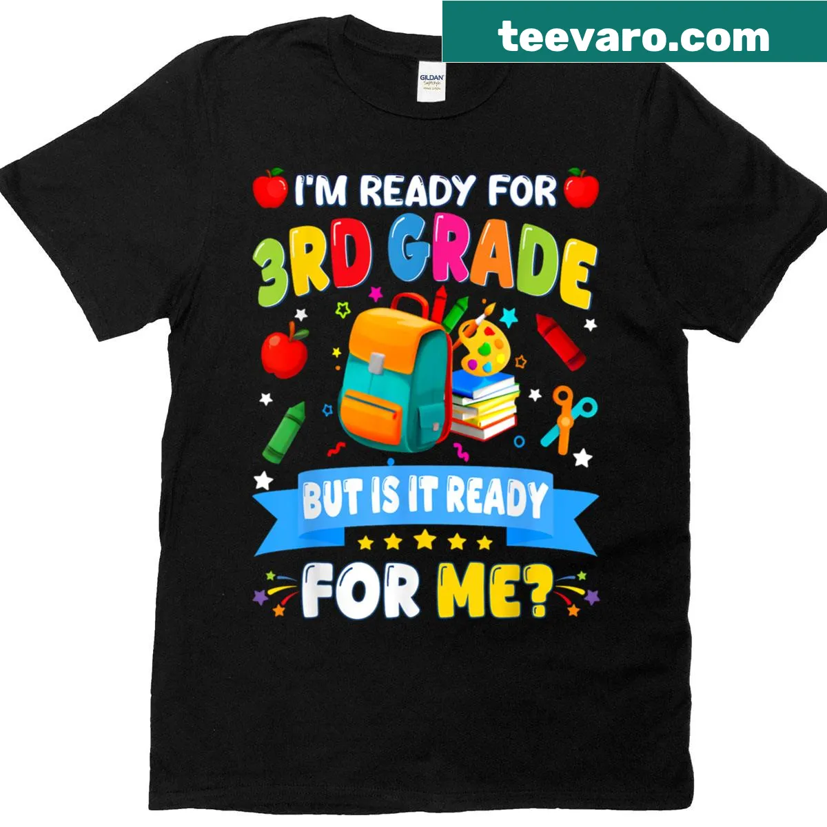 T-shirt with playful back-to-school text — on a men's t-shirt