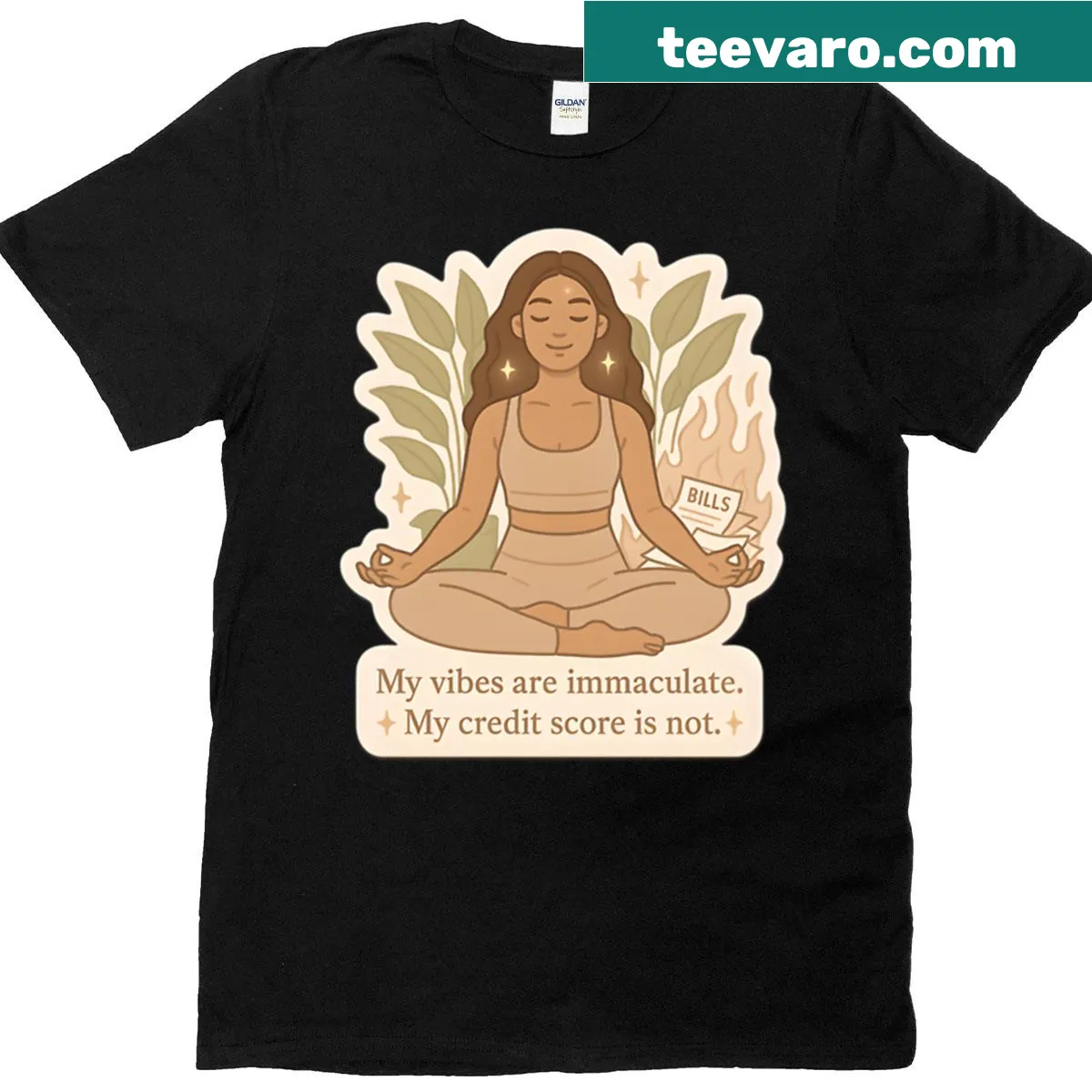 Whimsical t-shirt with zen and chaos text — on a men's t-shirt