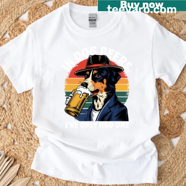 Boxy t-shirt with humorous 'In Dog Beers I've Only Had One' graphic