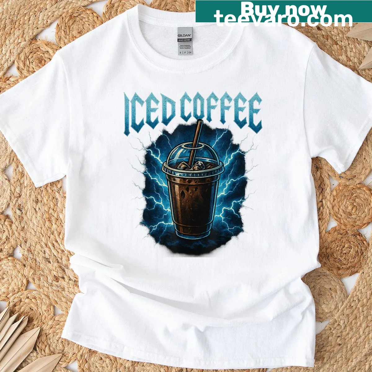 Humorous t-shirt featuring 'Intense Iced Coffee' graphic for coffee lovers — on a men's t-shirt