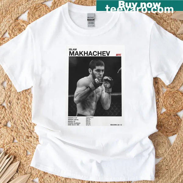 Poster-style Islam Makhachev Lightweight Champion t-shirt design