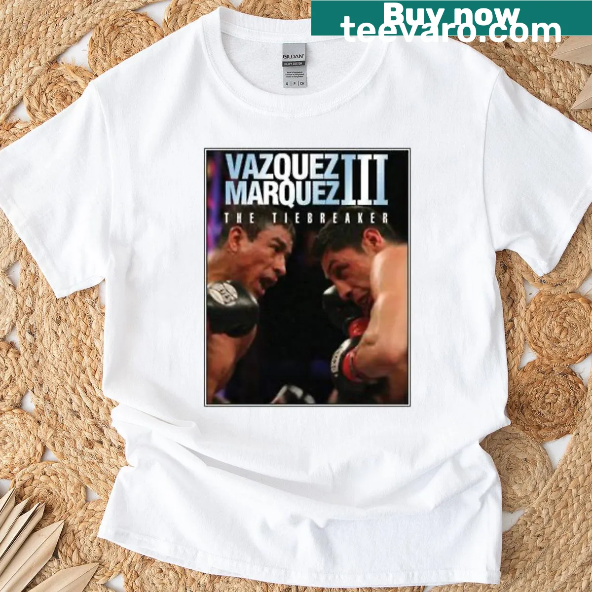Oversized t-shirt celebrating the boxing matchup between Vázquez and Márquez. — on a men's t-shirt