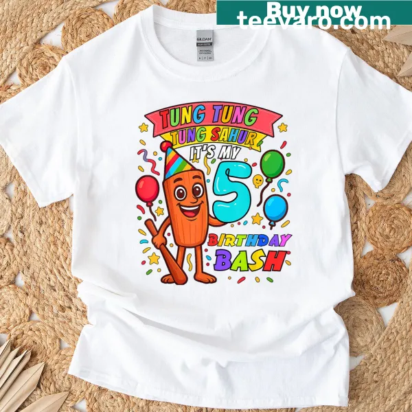 Bright birthday tee with fun text for a 5th birthday celebration