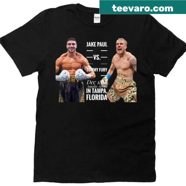 Sticker-style graphic of Jake Paul vs Tommy Fury on t-shirt