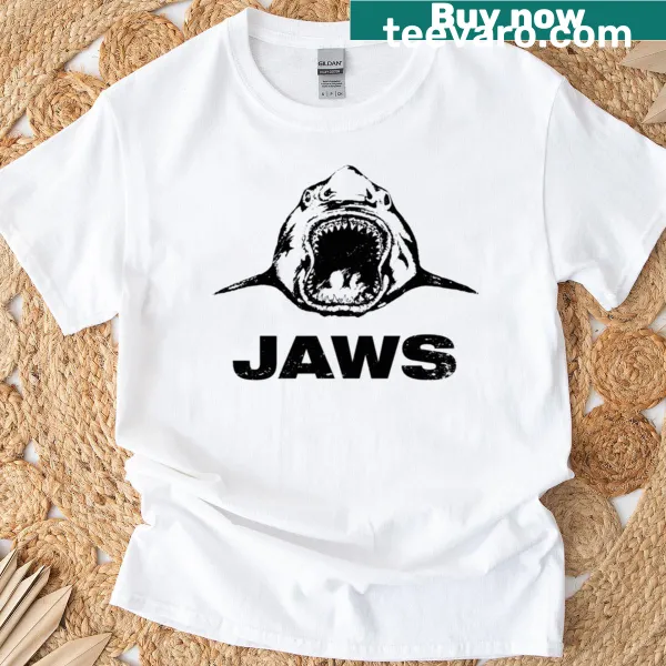 Black t-shirt with Jaws film crew reproduction graphic