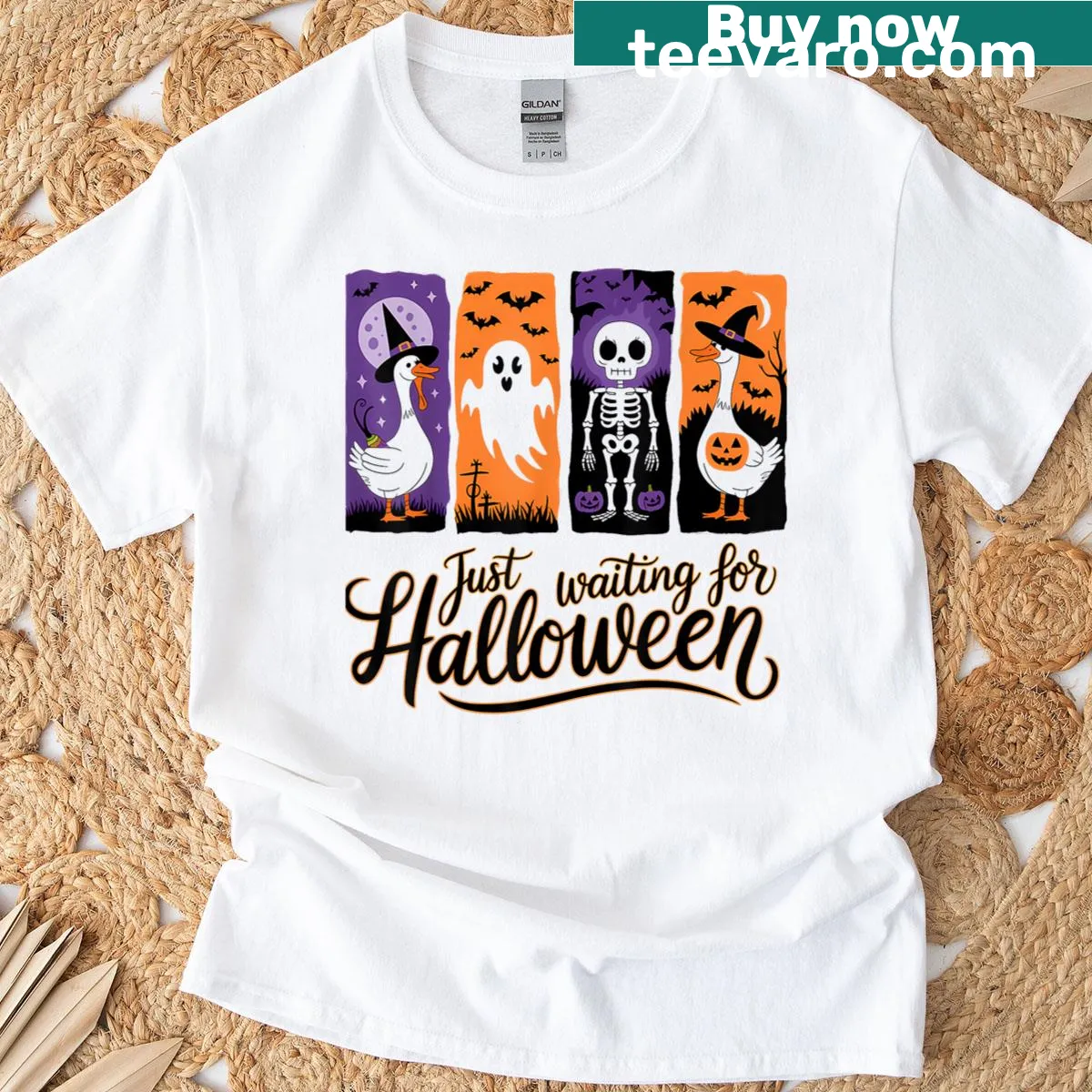 Playful T-shirt featuring a spooky goose for Halloween enthusiasts. — on a men's t-shirt