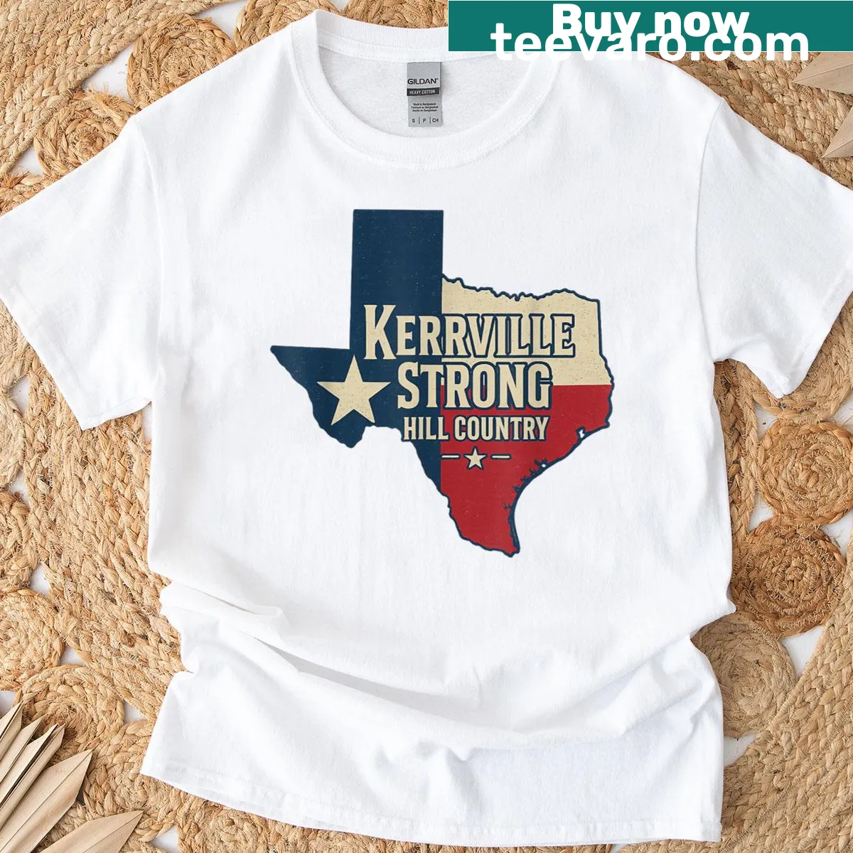 Kerrville Strong Texas graphic T-shirt celebrating local pride. — on a men's t-shirt