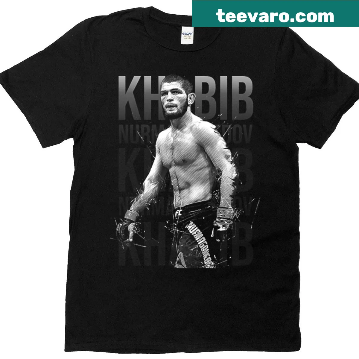 Khabib Nurmagomedov T-shirt featuring his name and achievements — on a men's t-shirt