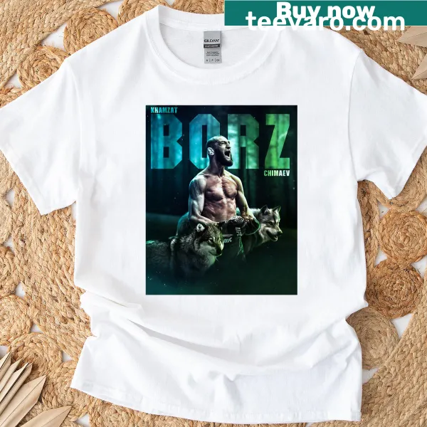 Illustrative sticker design featuring Khamzat Chimaev on a t-shirt